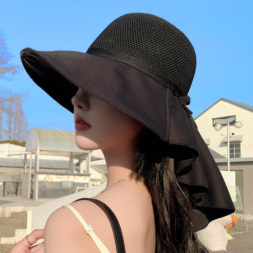 ZQ-T1-M2271日本UV遮阳帽女夏天太阳帽子大檐披肩蝴蝶结渔夫帽潮 商品图7