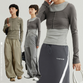 CryingCenter 香根草灰绿层次感叠穿运动紧身两件套 哭喊中心