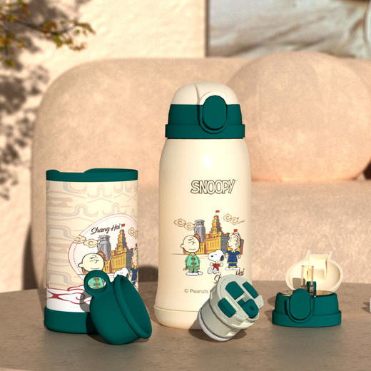 史努比316不锈钢卡通保温杯学生水杯吸管杯两盖儿童保温杯 商品图0