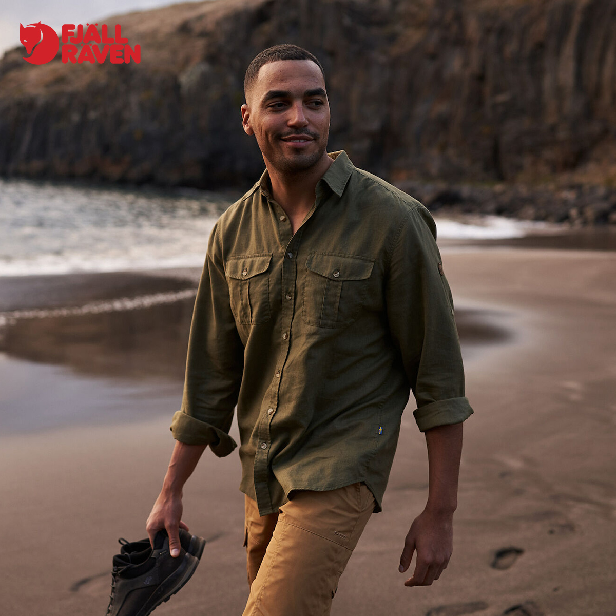 北极狐男士舒适透气露营麻布可调节长短袖衬衫 87208