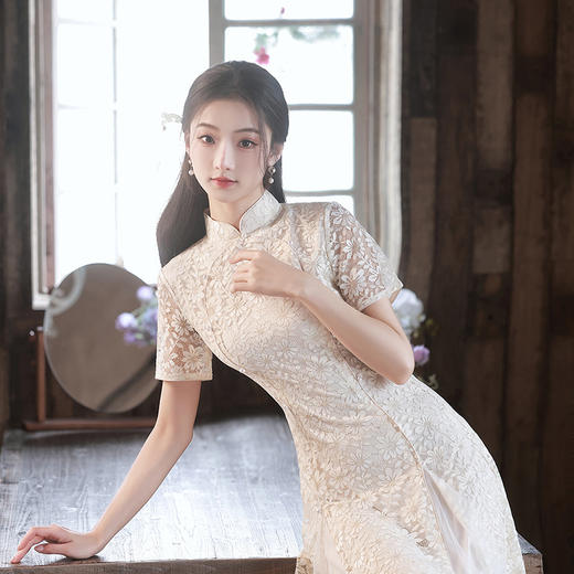 改良奥戴白色，复古日常双层旗袍XL-23135 商品图1