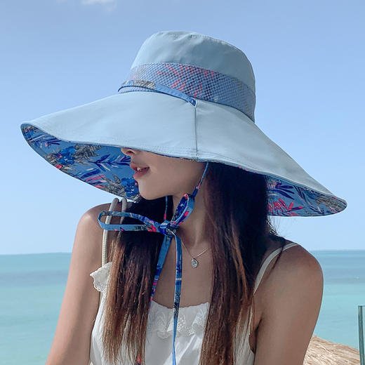 ZQ-X2-M2446帽子女夏季新款印花渔夫帽户外防风大檐帽遮脸太阳帽 商品图5