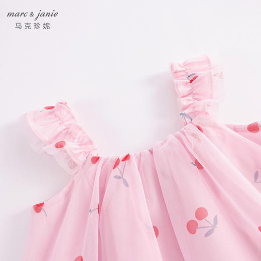 马克珍妮新款夏装 女童趣味樱桃网纱花边吊带小衫231056 商品图3