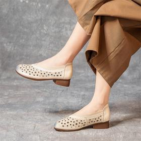中老年妈妈民族风粗跟镂空凉鞋，牛筋软底外穿洞洞凉鞋MLD- 6007