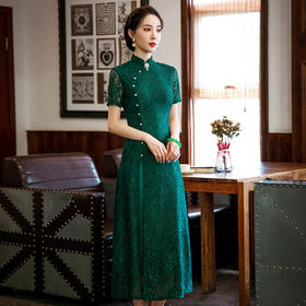 复古气质，长款中国风短袖婚礼宴会改良旗袍连衣裙SYG278