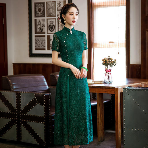 复古气质，长款中国风短袖婚礼宴会改良旗袍连衣裙SYG278 商品图0