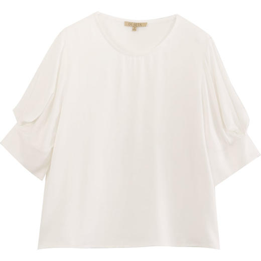 玳莎设计感五分袖小衫女2023年夏季新款百搭米白色宽松圆领上衣  DB31202 商品图4