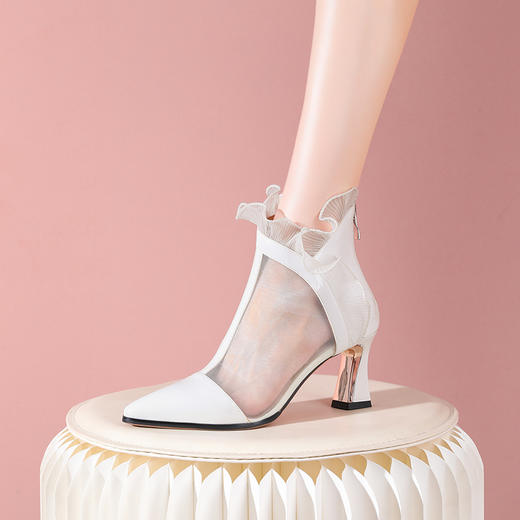 春夏新款，尖头超迁皮拼接网纱后拉链短靴YSML-D787-212 商品图3