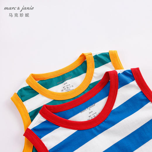 马克珍妮新款夏装 男童学院风条纹撞色纯棉背心230720 商品图3