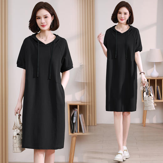 时尚休闲，纯色直筒卫衣裙大码宽松连帽连衣裙HR-WH6809 商品图6