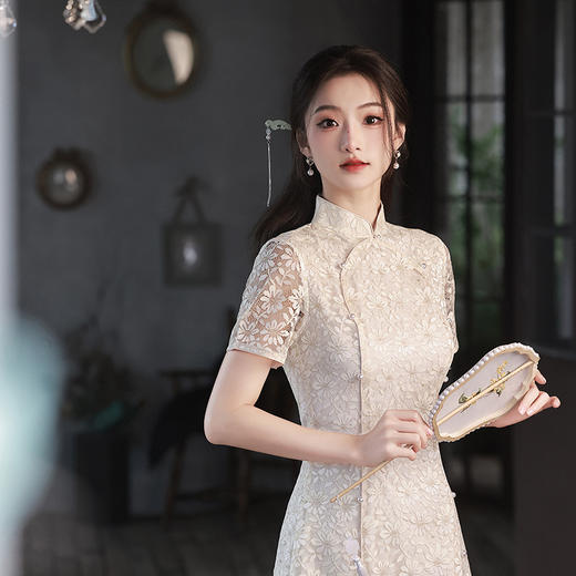 改良奥戴白色，复古日常双层旗袍XL-23135 商品图0