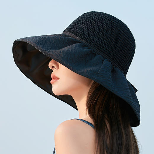 ZQ-X3-M2434拼接遮阳帽女韩版新款泡泡纱大檐渔夫帽休闲潮流帽子 商品图7