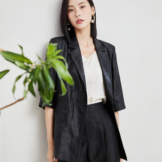 玳莎【龟裂纹香云纱】七分袖西装女2023年夏季新款通勤重磅桑蚕丝外套  DB37203 商品图3