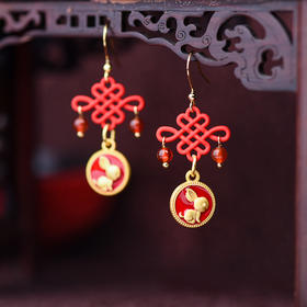 JGL-03220331民族风耳环新中式中国结耳饰本命年红色小兔子耳坠女耳环