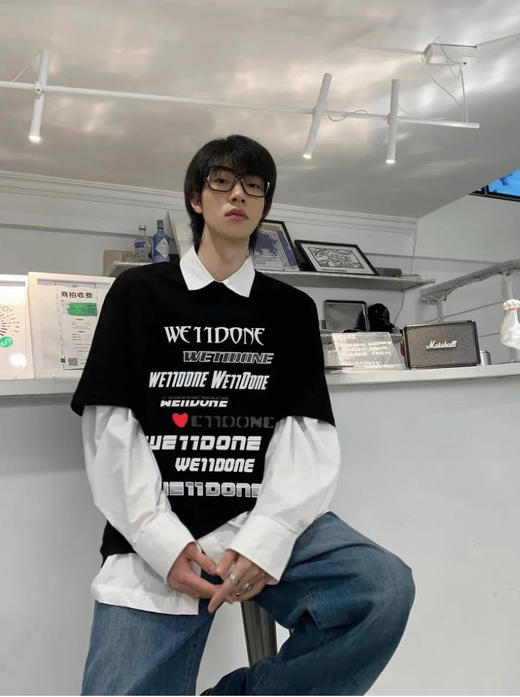 We11done23春夏超大版型有机棉弹幕印花T恤 商品图2