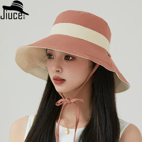 ZQ-L2-M2422双面戴日系全棉拼色抽绳渔夫帽子女韩国春夏显脸小平顶大沿盆帽潮