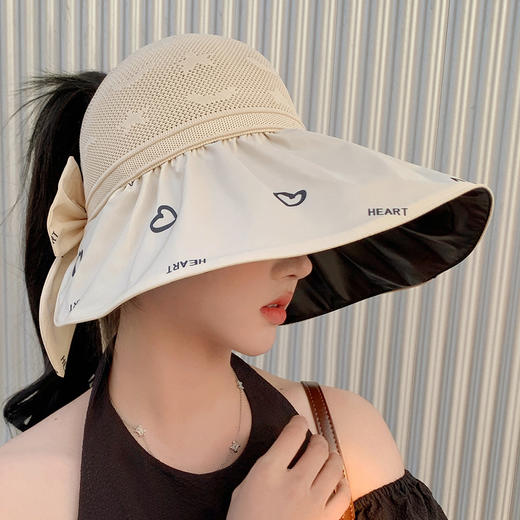 ZQ-M1-M2288夏季黑胶空顶遮阳帽甜美蝴蝶结帽女大沿爱心太阳帽子 商品图7