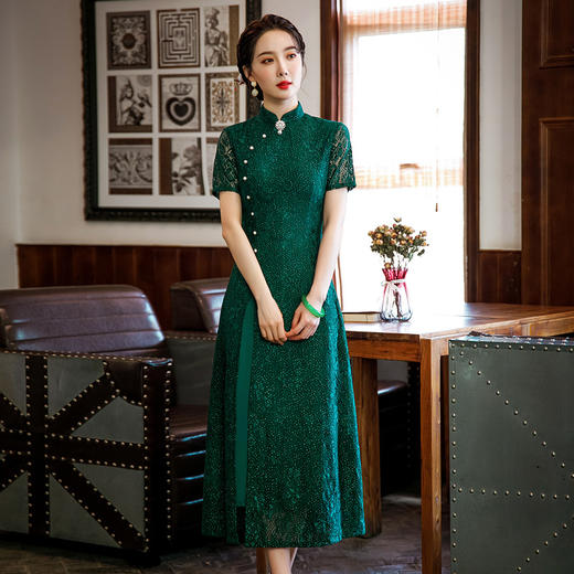复古气质，长款中国风短袖婚礼宴会改良旗袍连衣裙SYG278 商品图5