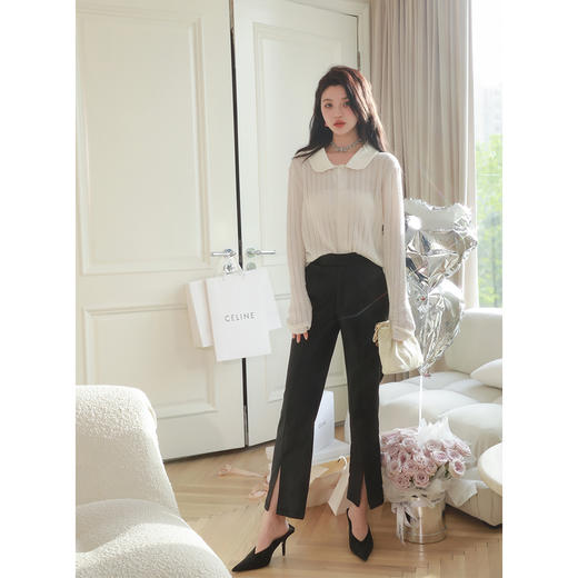 100元内不退不换 清仓捡漏LIN CHAO ZHANG 金字塔锥形神裤 腿精开叉本命裤 前开叉长裤 商品图1