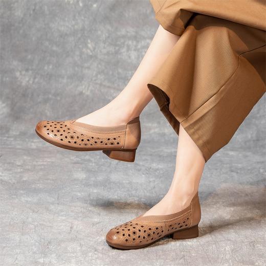 中老年妈妈民族风粗跟镂空凉鞋，牛筋软底外穿洞洞凉鞋MLD- 6007 商品图1