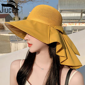 ZQ-T1-M2271日本UV遮阳帽女夏天太阳帽子大檐披肩蝴蝶结渔夫帽潮