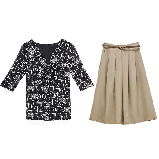 夏季新款，时尚百搭气质感印花V领上衣搭中长款百褶裙两件套HR-WG83189 商品图4