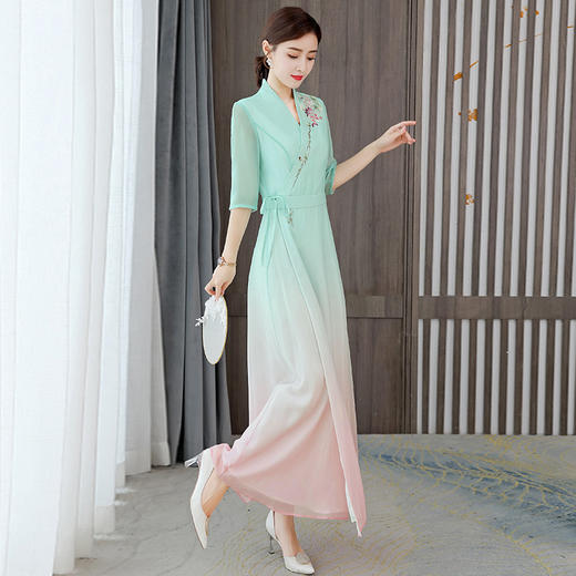 夏季新款，中式茶服连衣裙女时尚中国风复古改良款长裙AHM-thfs9160 商品图3