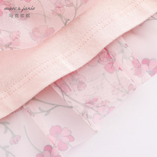 马克珍妮新款夏装 女童粉色碎花蝴蝶袖网纱连衣裙230818 商品图4