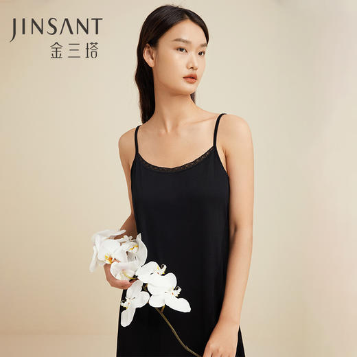 金三塔100%桑蚕丝亲肤舒适打底真丝吊带睡裙 性感睡衣女真丝衬裙  1YZF3B310 商品图0