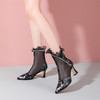 性感百搭，羊京绒拼接网纱尖头中空高跟短靴YSML-D787-203 商品缩略图1