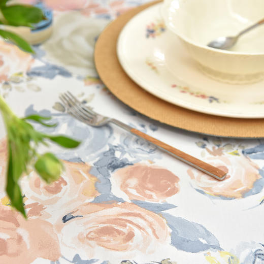 马卡龙玫瑰系列圆形桌布轻奢全棉欧式台布 商品图2