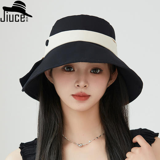 ZQ-R2-M2417 日系拼色扣子全棉渔夫帽女韩国春夏宽檐遮脸帽百搭盆帽潮 商品图1