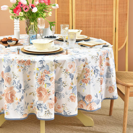 马卡龙玫瑰系列圆形桌布轻奢全棉欧式台布 商品图0