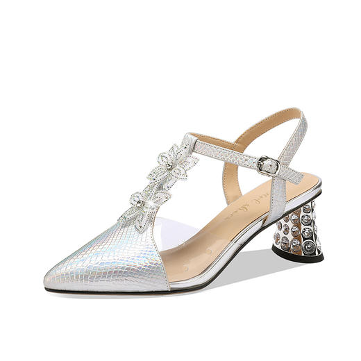 优雅百搭，尖头超迁皮拼接花朵高跟凉鞋YSML-A079-168 商品图6