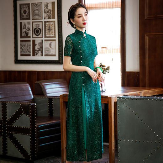 复古气质，长款中国风短袖婚礼宴会改良旗袍连衣裙SYG278 商品图3