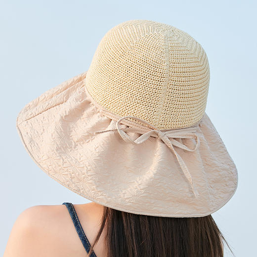 ZQ-X3-M2434拼接遮阳帽女韩版新款泡泡纱大檐渔夫帽休闲潮流帽子 商品图2