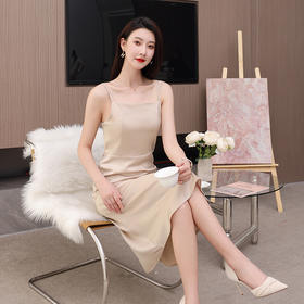 XZ-rf060中长款吊带连衣裙气质百搭裙通勤内搭约会单穿防醋酸缎面裙子新款