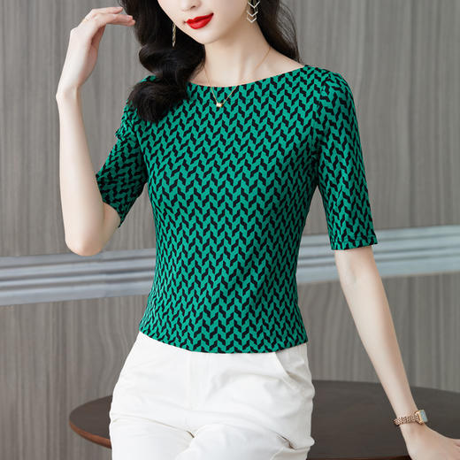 新款一字领经典修身百搭T恤网纱打底衫K-301H9513 商品图0