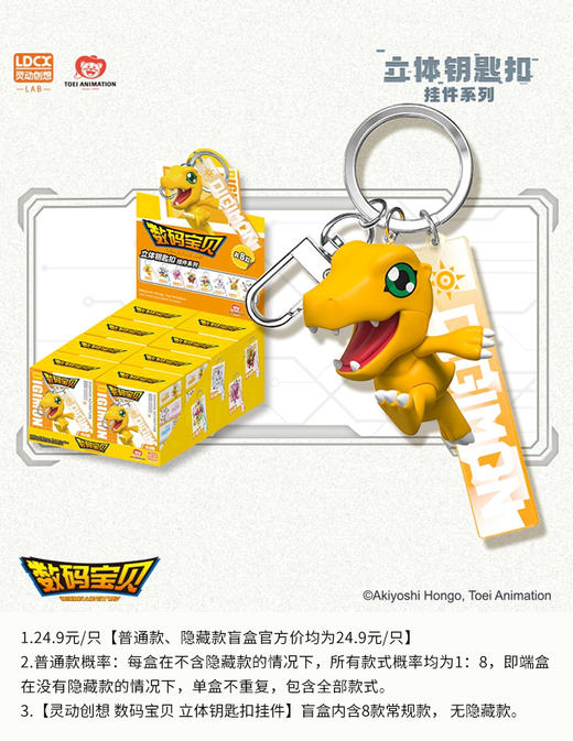 灵动创想 数码宝贝 立体钥匙扣挂件 8只/盒 盲盒 商品图0