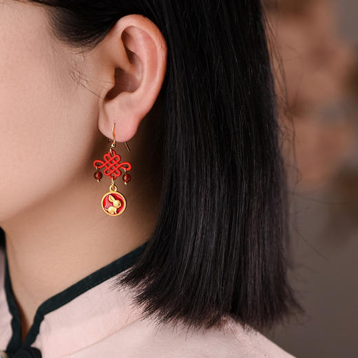 JGL-03220331民族风耳环新中式中国结耳饰本命年红色小兔子耳坠女耳环 商品图1