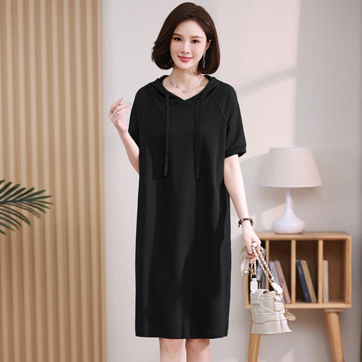 时尚休闲，纯色直筒卫衣裙大码宽松连帽连衣裙HR-WH6809 商品图3