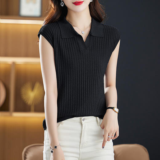 薄款翻领无袖t恤，夏季新款妈妈夏装洋气polo衫冰丝针织衫CC-89-3313 商品图2