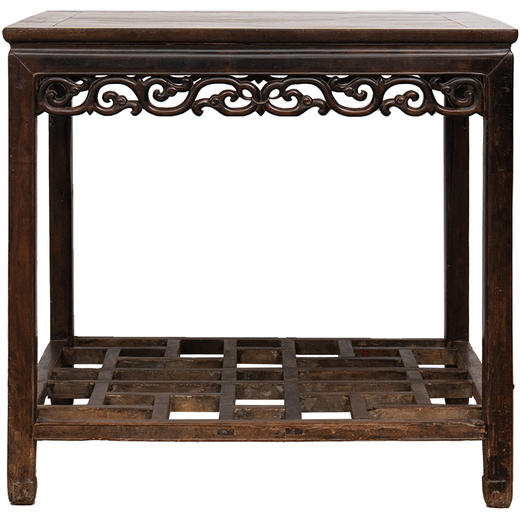 清代 红木卷草纹带脚踏方桌 商品图5