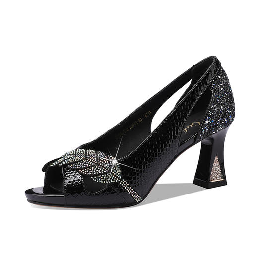 简约舒适，超迁皮鱼嘴爱心亮片高跟凉鞋YSML-A085-180 商品图6