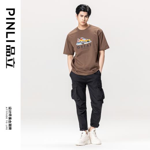 PINLI品立夏季新款纯棉短袖T恤印花休闲体恤上衣BG231111050 商品图1