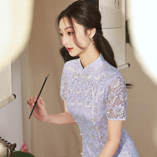 改良奥戴白色，复古日常双层旗袍XL-23135 商品图3