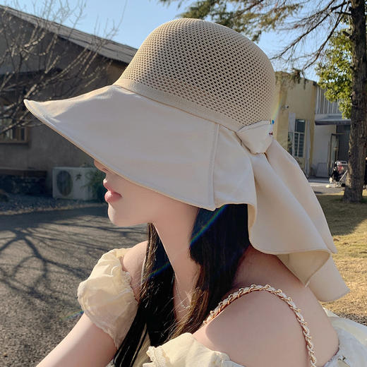 ZQ-T1-M2271日本UV遮阳帽女夏天太阳帽子大檐披肩蝴蝶结渔夫帽潮 商品图1