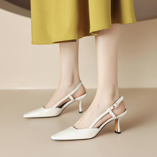 细跟圆头凉鞋，时尚包头后空高跟女鞋QS-23012 商品图2