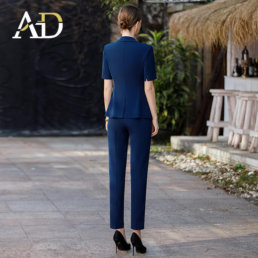 AD高端职业装正装女总裁商务套装藏青色短袖西服双排扣气质工作服 商品图4