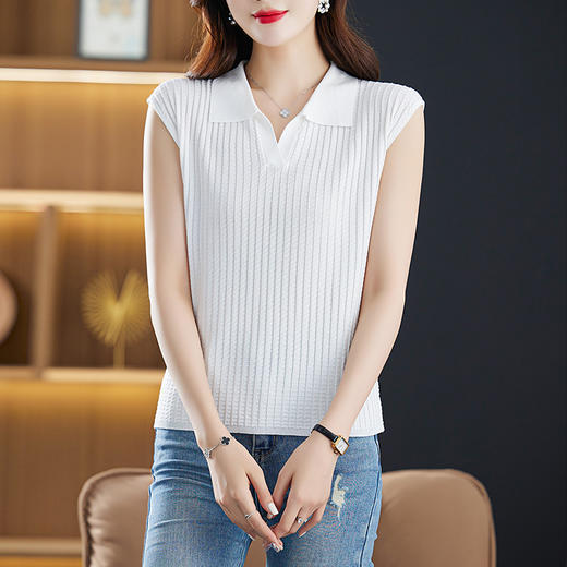 薄款翻领无袖t恤，夏季新款妈妈夏装洋气polo衫冰丝针织衫CC-89-3313 商品图5
